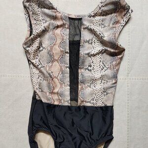 BP Designs Snakeskin Print and Black Leotard with Mesh Insert Girls Size YL